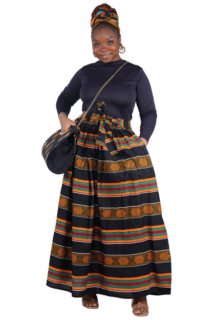 African Long Maxi Skirt With Handbag | One Size