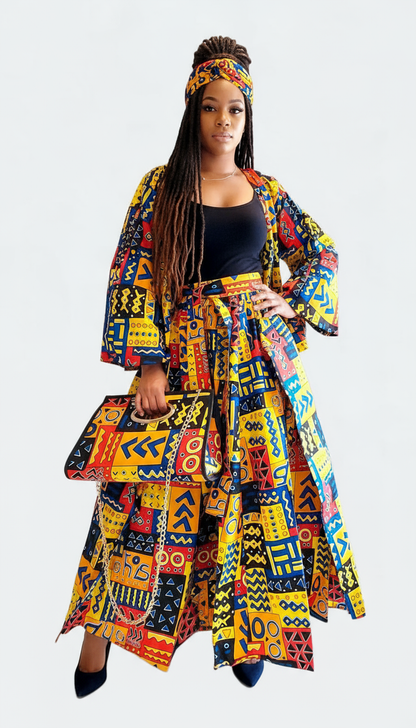 3pcs Set Maxi Skirt Pocketbook wrap Dress D