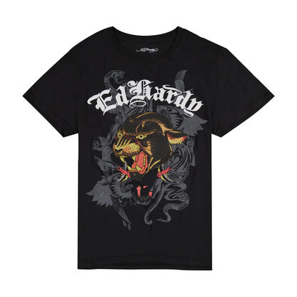 PANTHER HEAD THROWBACK RHINESTONE TEE