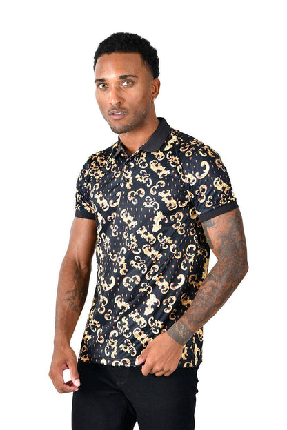Barabas Men's Golden Floral Short Sleeve Polo Shirt PS111
