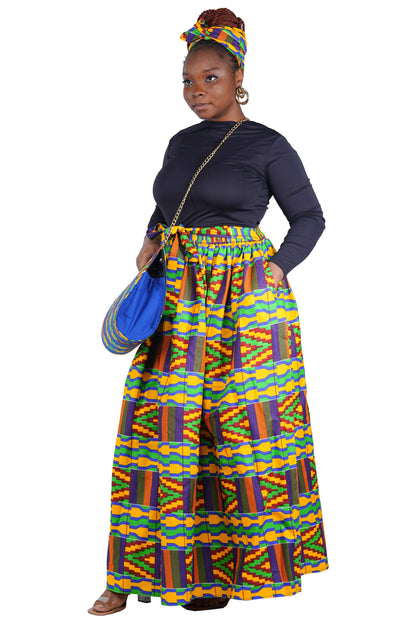 African Long Maxi Skirt With Handbag | One Size
