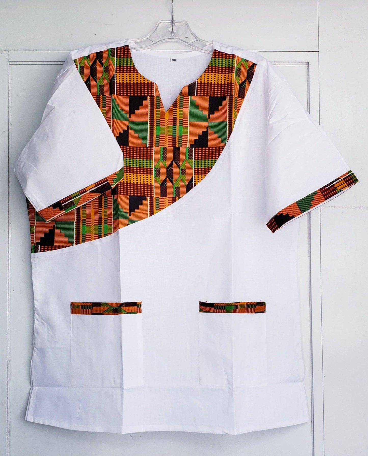 Men Tunic Shirt With Kufi Hat / Kente Accent- Black M040
