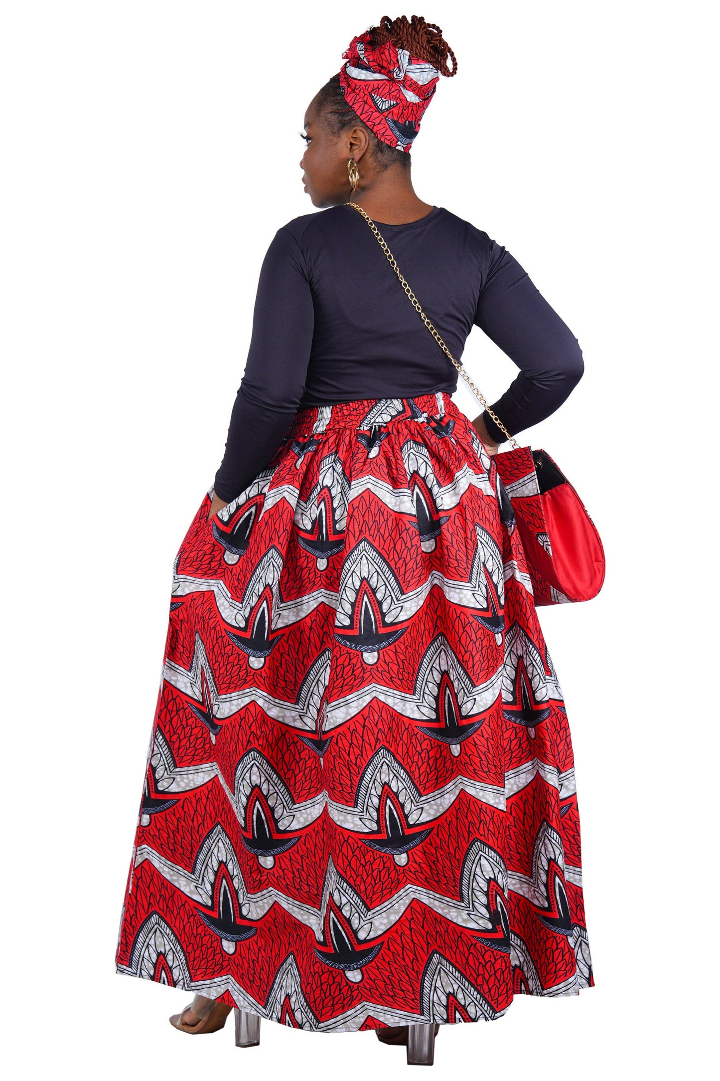 African Long Maxi Skirt With Handbag | One Size