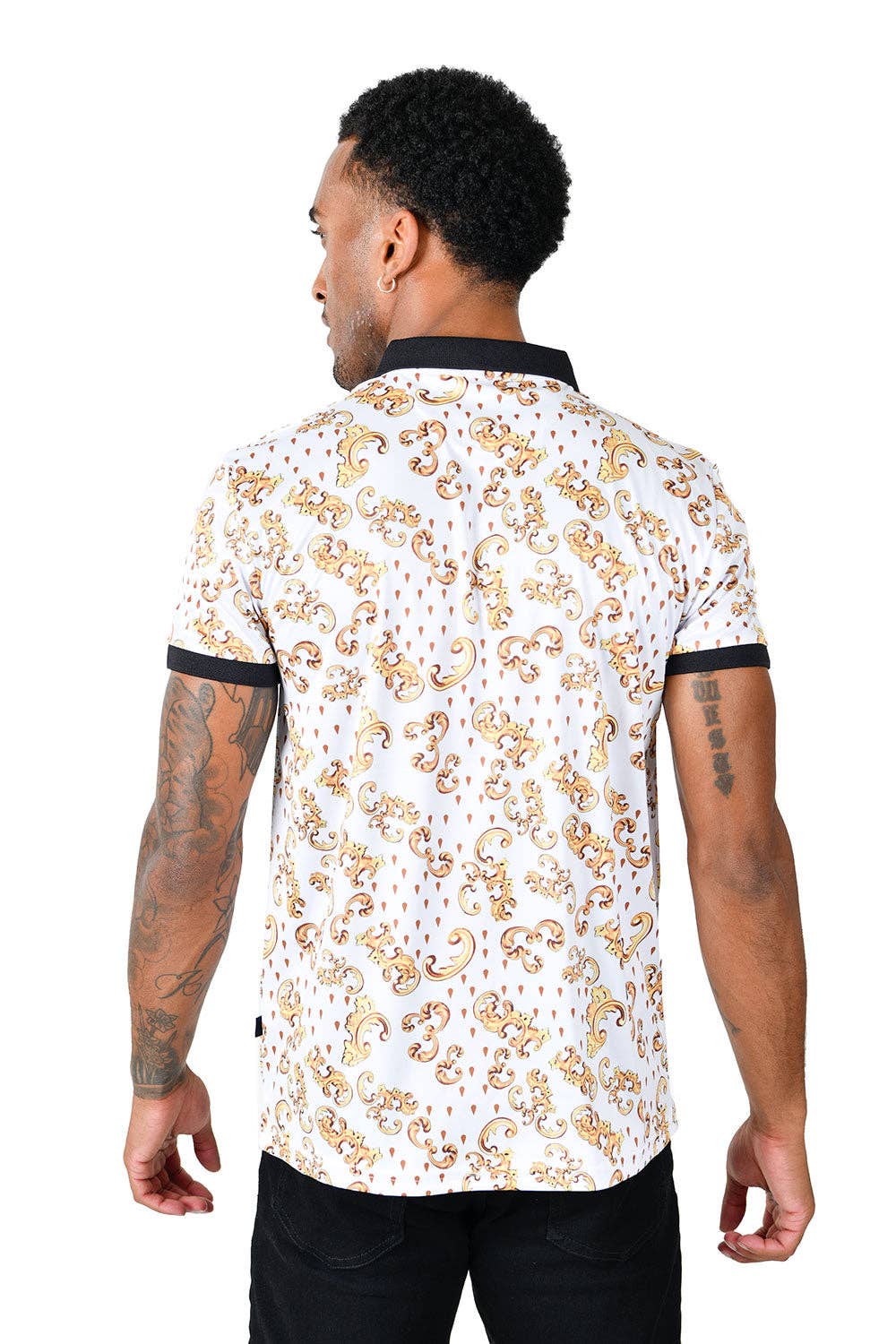 Barabas Men's Golden Floral Short Sleeve Polo Shirt PS111