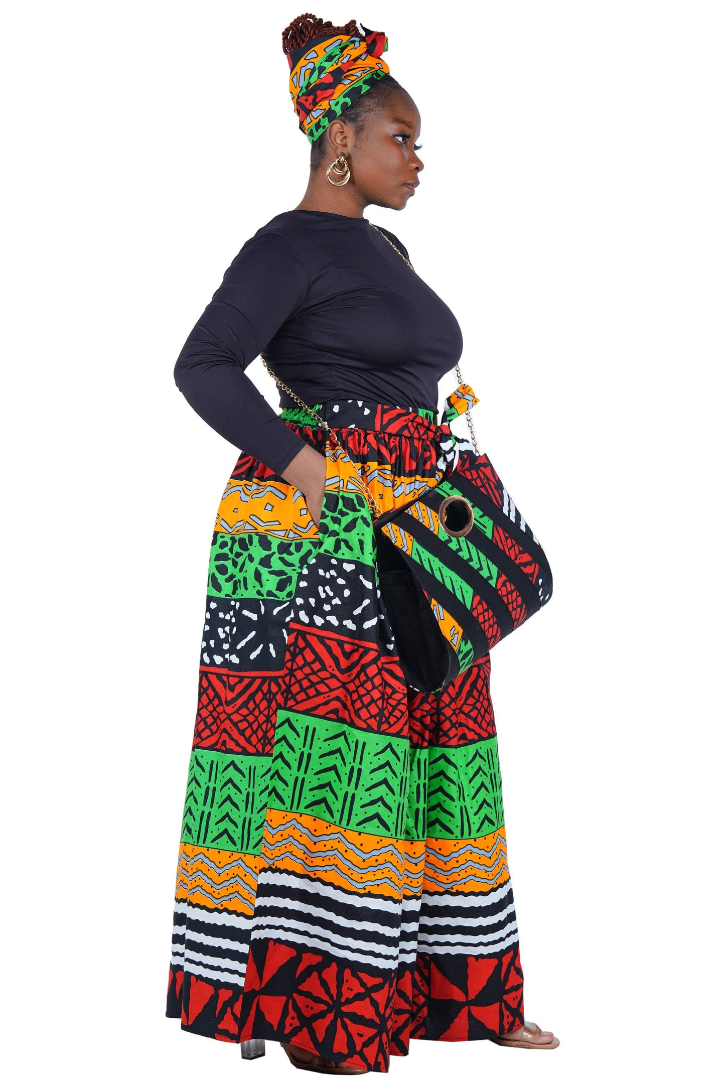 African Long Maxi Skirt With Handbag | One Size