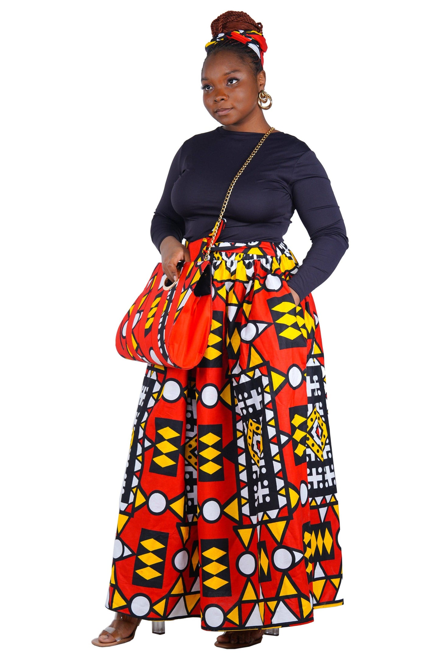African Long Maxi Skirt With Handbag | One Size