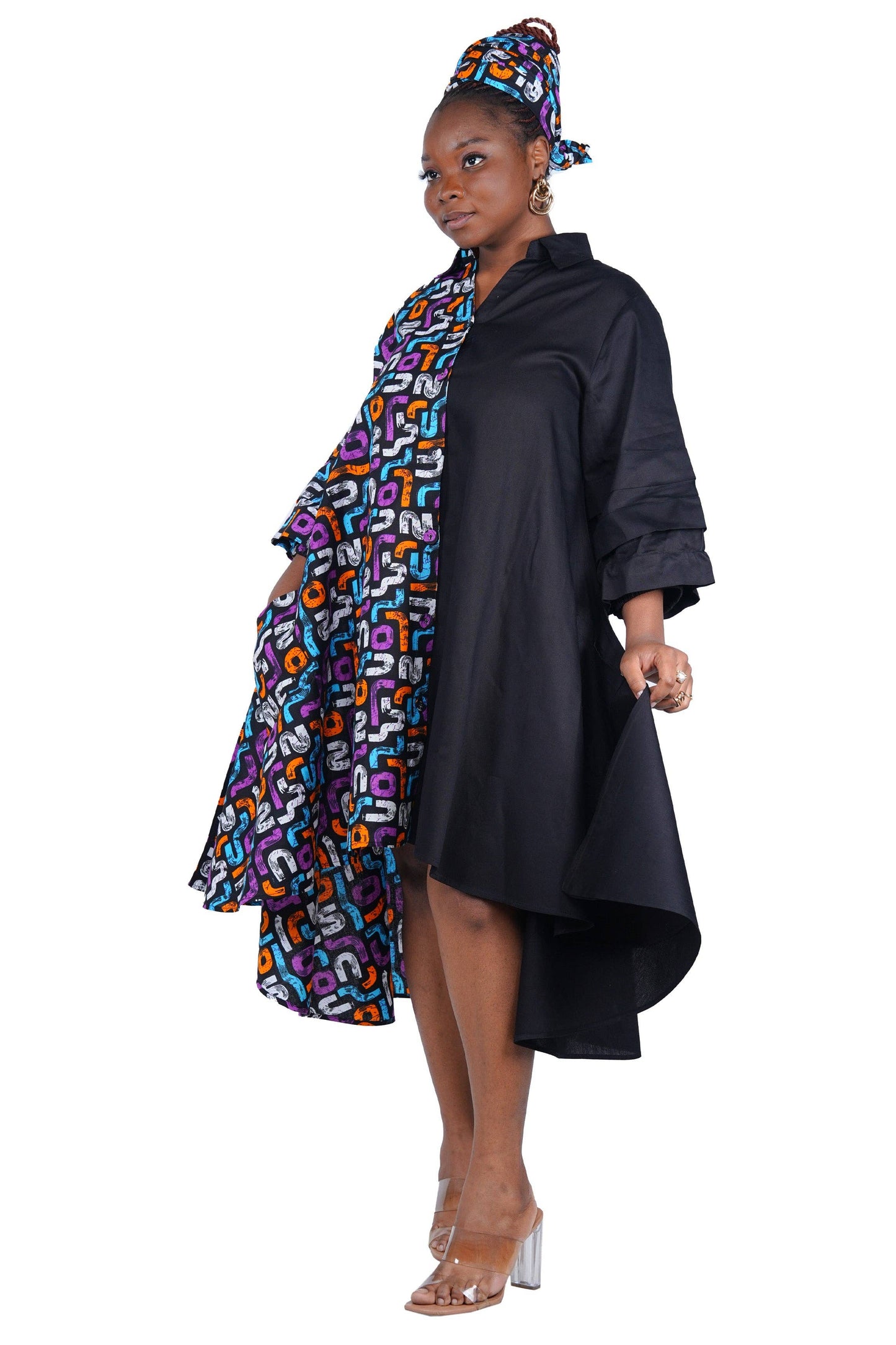 African Accent High Low Swing Dress & Men's Top | One Size & Plus Size