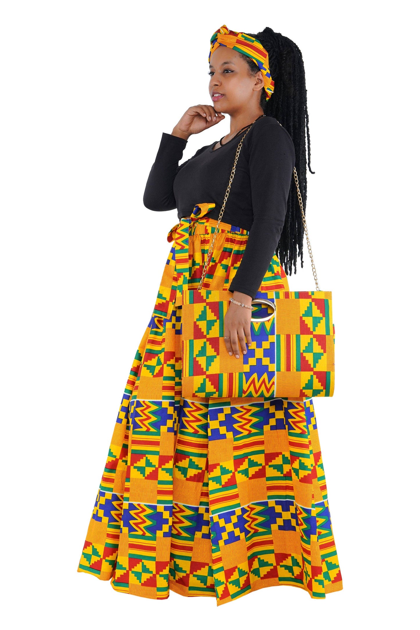 African Long Maxi Skirt With Handbag
