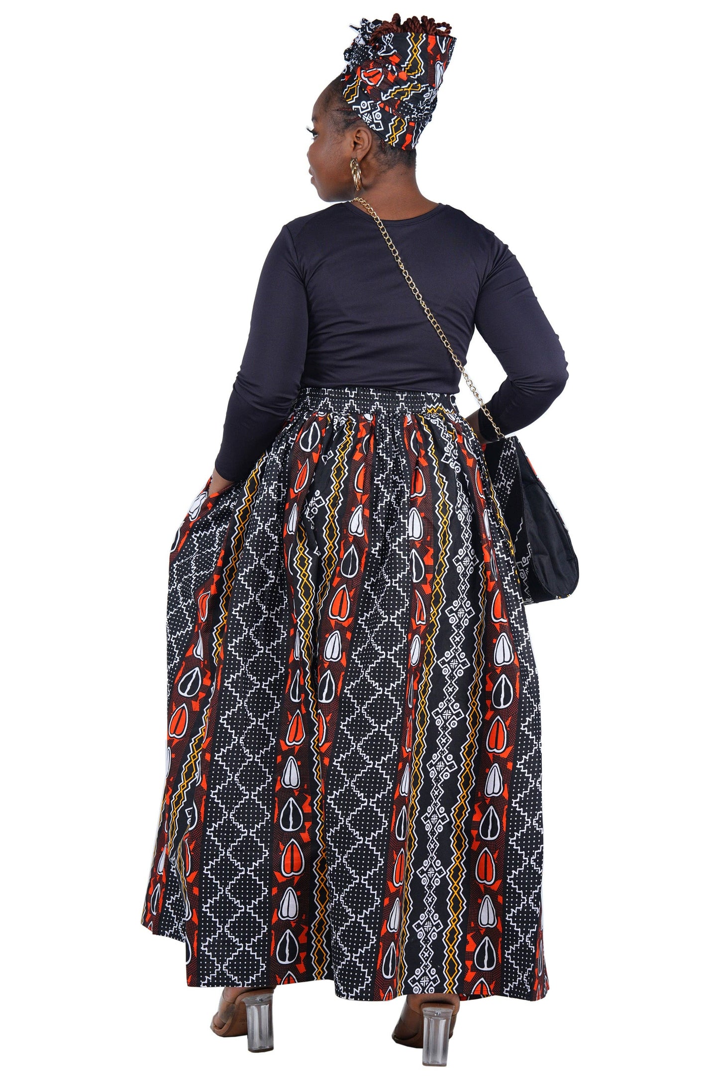 African Long Maxi Skirt With Handbag | One Size