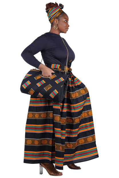 African Long Maxi Skirt With Handbag | One Size