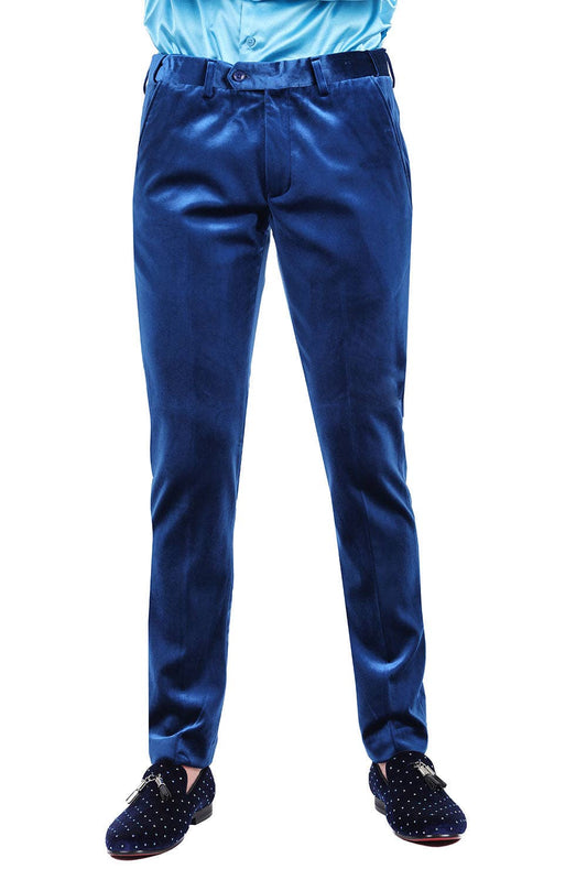 Men's Velvet Shiny Chino Solid Color Blue Dress Pants 3CP04