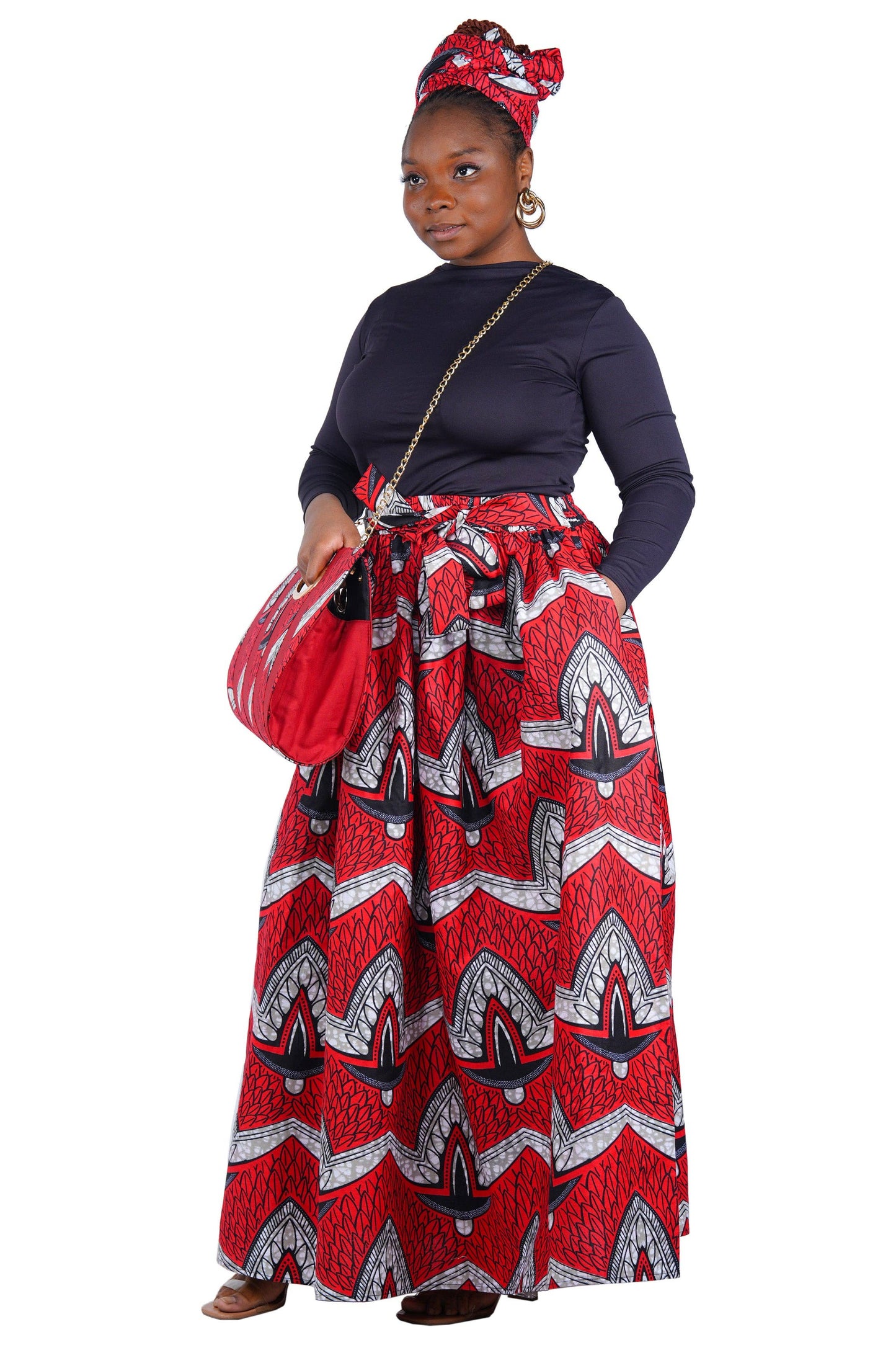 African Long Maxi Skirt With Handbag | One Size