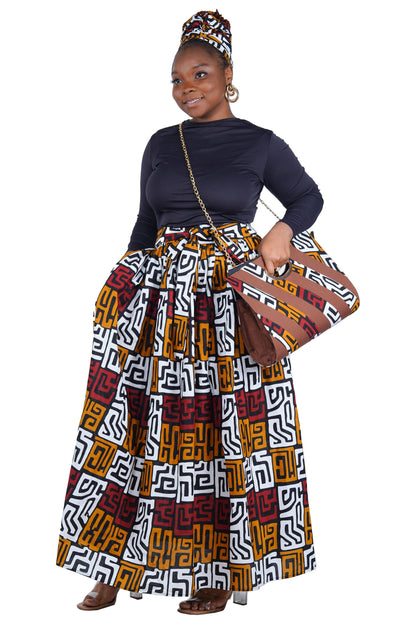 African Long Maxi Skirt With Handbag | One Size