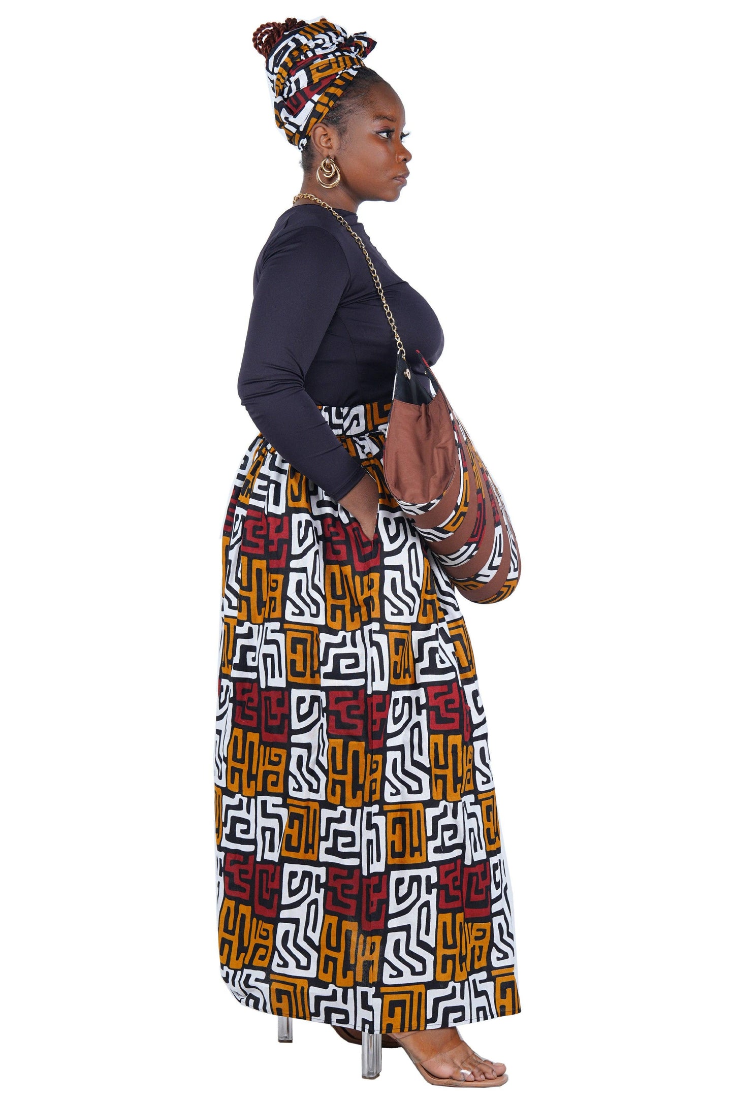 African Long Maxi Skirt With Handbag | One Size