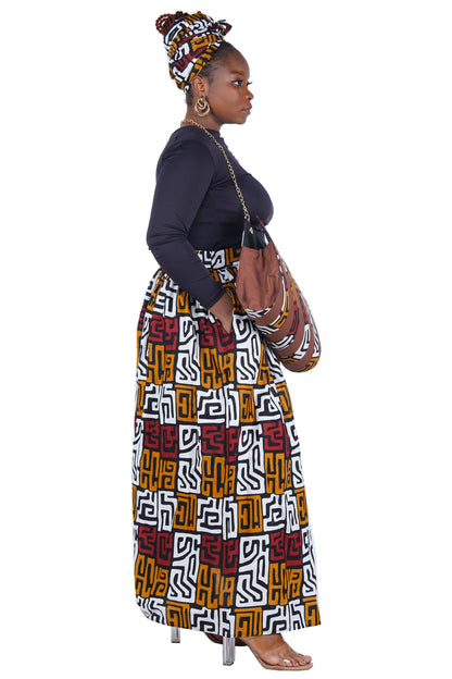 African Long Maxi Skirt With Handbag | One Size