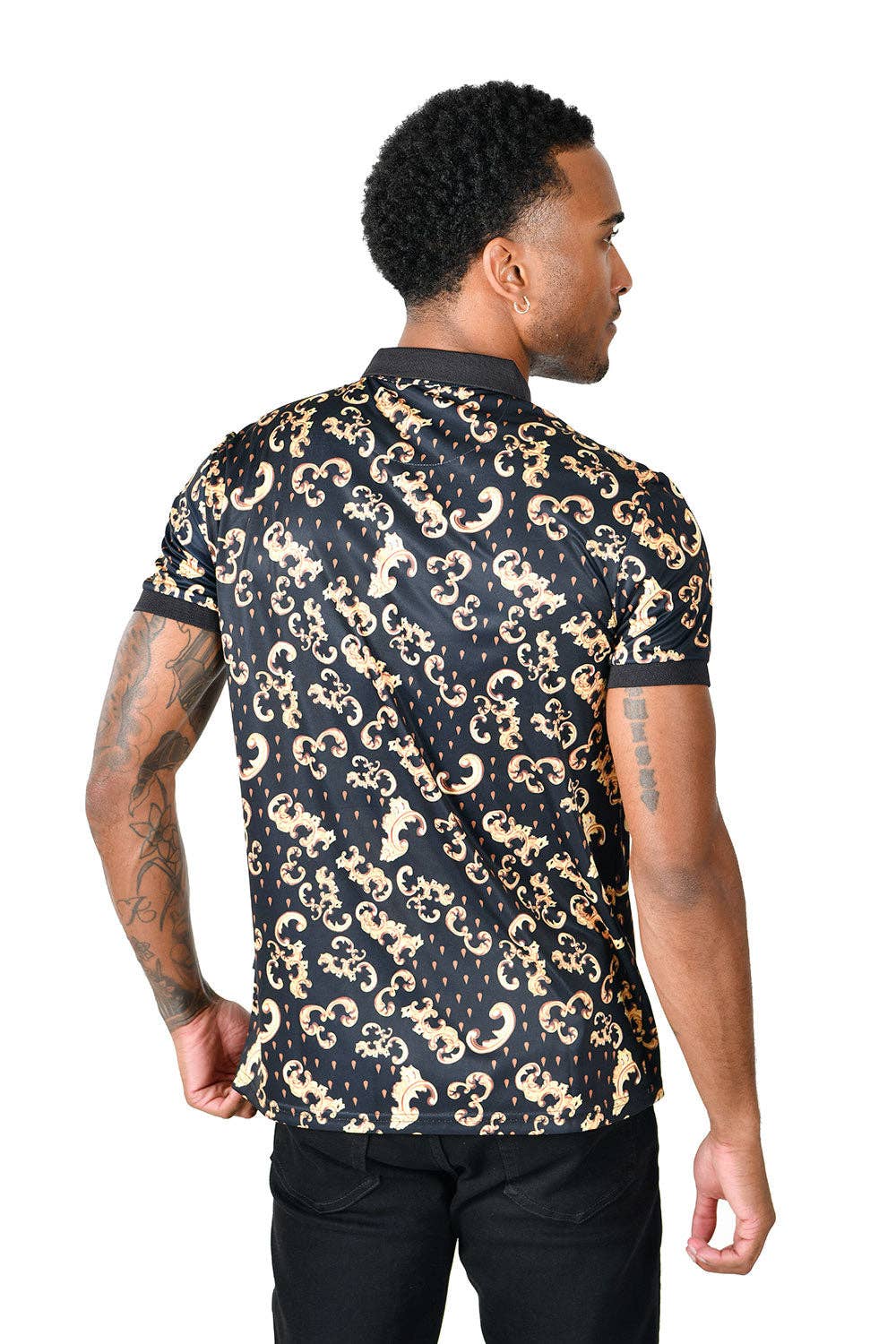 Barabas Men's Golden Floral Short Sleeve Polo Shirt PS111
