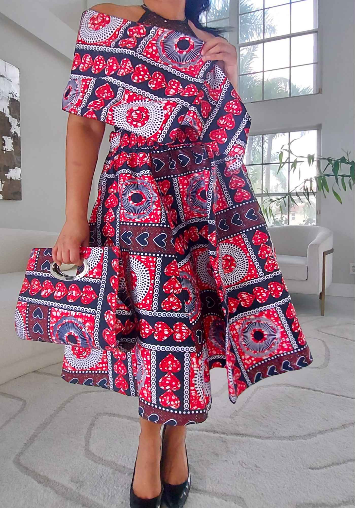 1006 Combo-Women Mid Length Skirt & Pocketbook Set