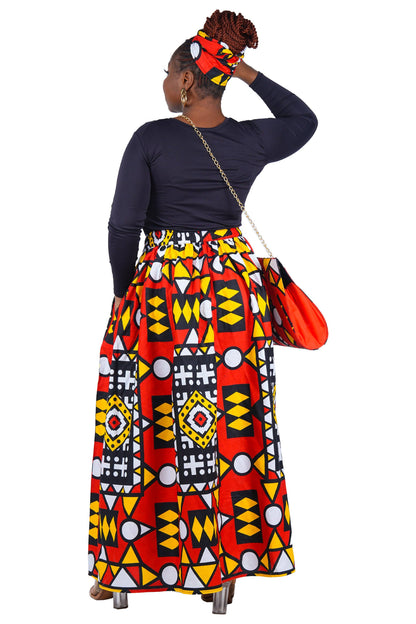African Long Maxi Skirt With Handbag | One Size