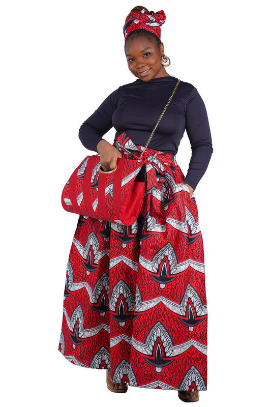 African Long Maxi Skirt With Handbag | One Size