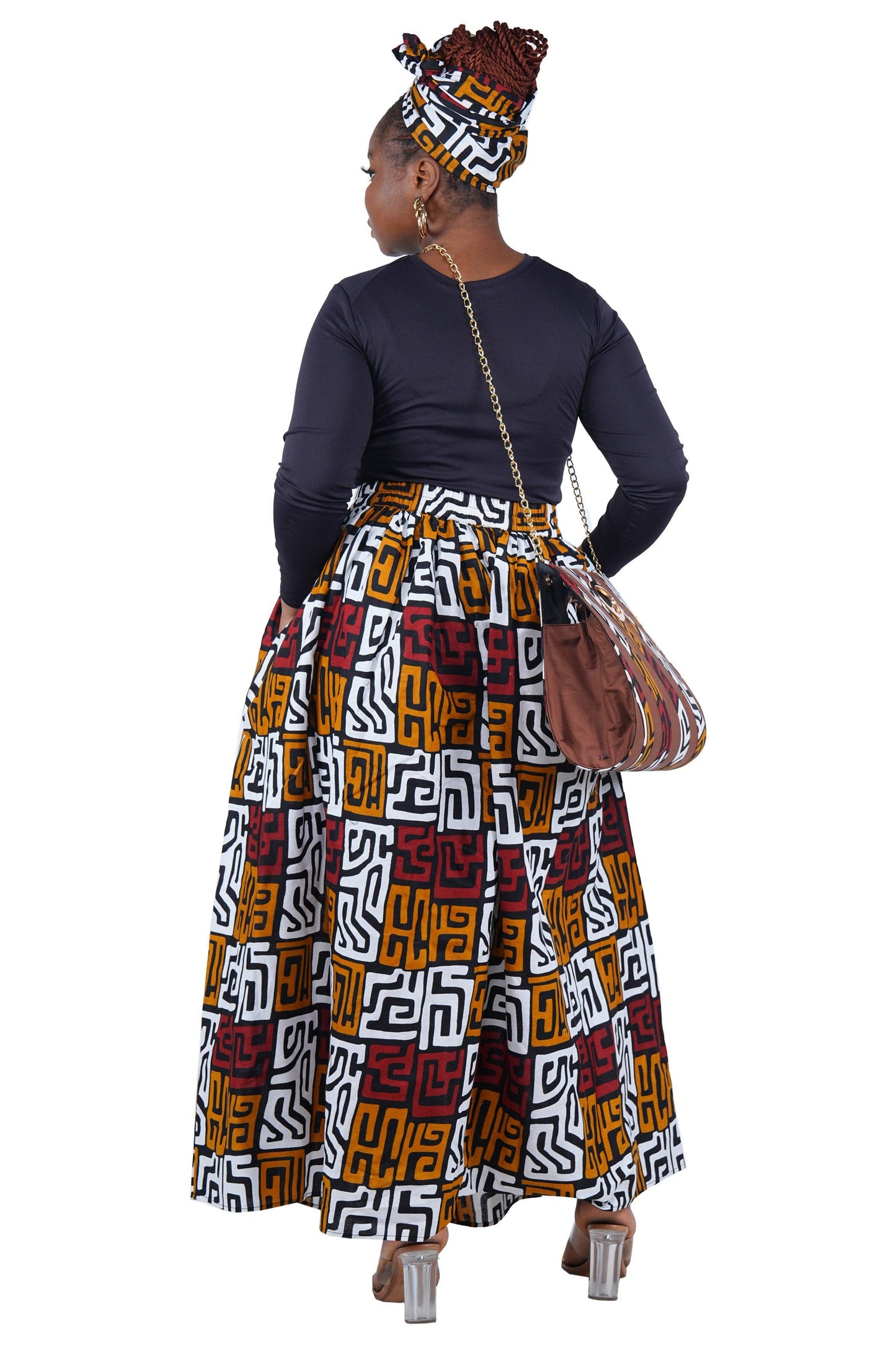 African Long Maxi Skirt With Handbag | One Size