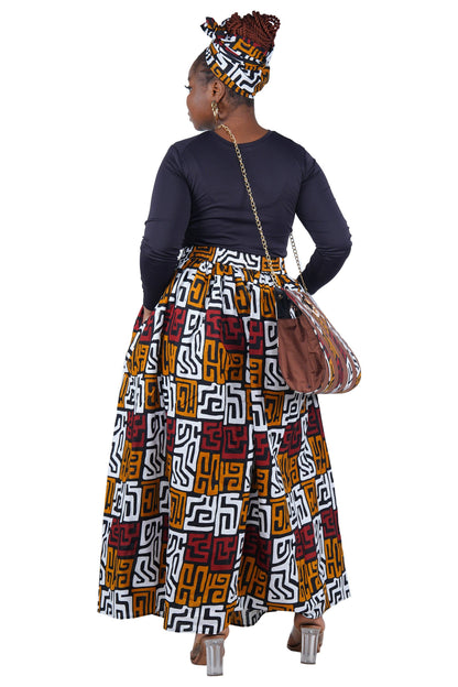African Long Maxi Skirt With Handbag | One Size