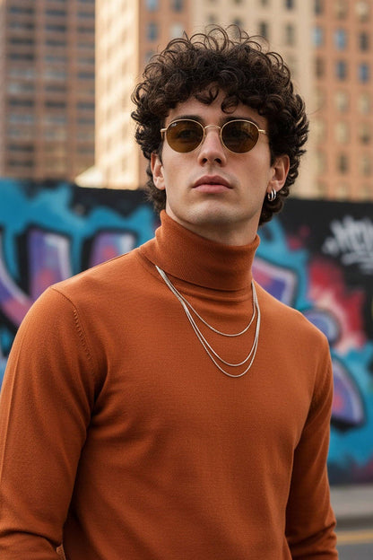 Men's Turtleneck Ribbed Solid Basic Sweater LS2100