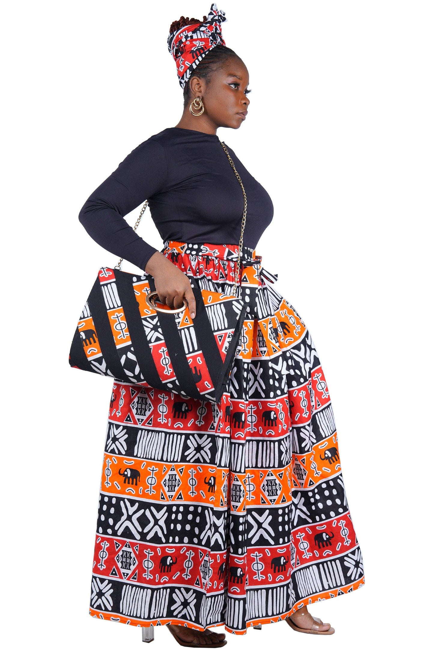 African Long Maxi Skirt With Handbag | One Size