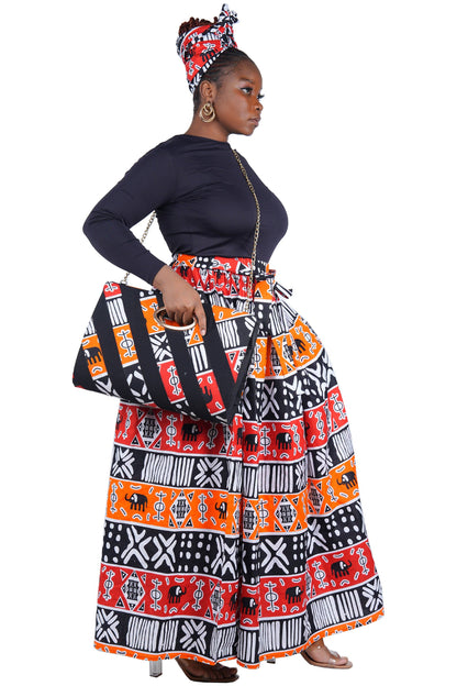 African Long Maxi Skirt With Handbag | One Size