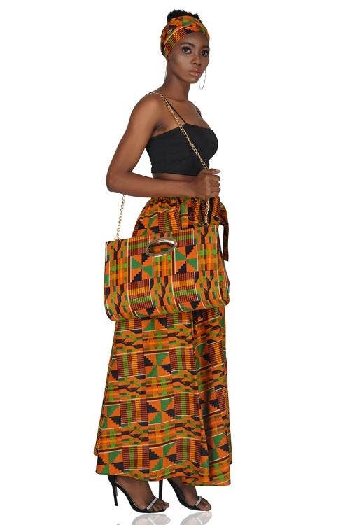 Kente Long Maxi Skirt With Handbag