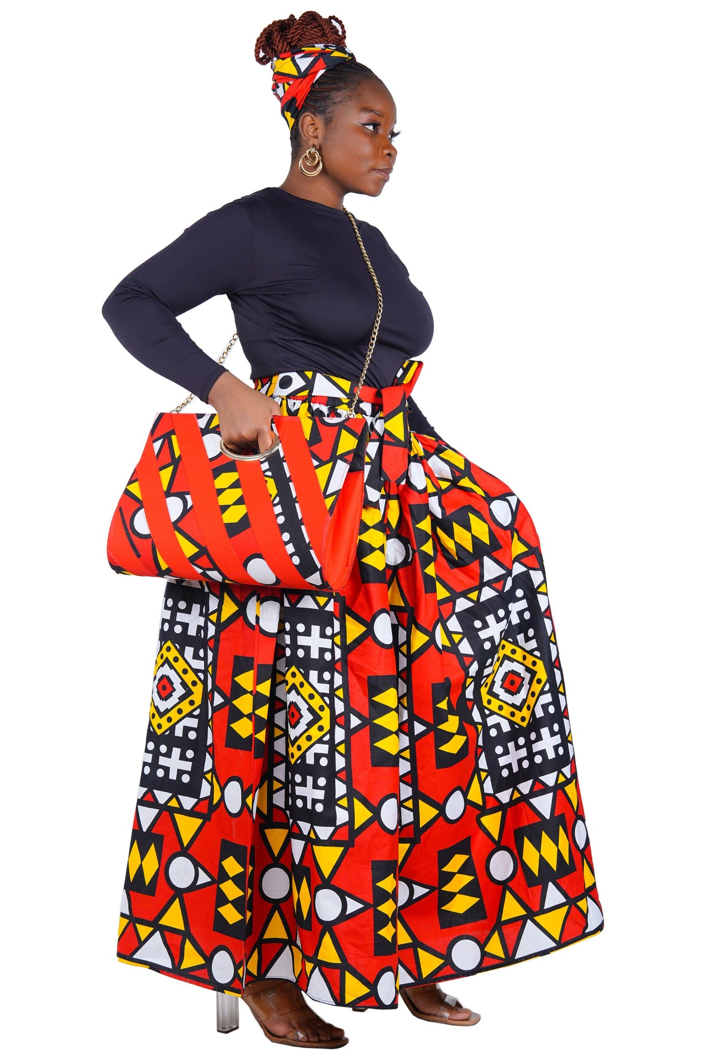 African Long Maxi Skirt With Handbag | One Size