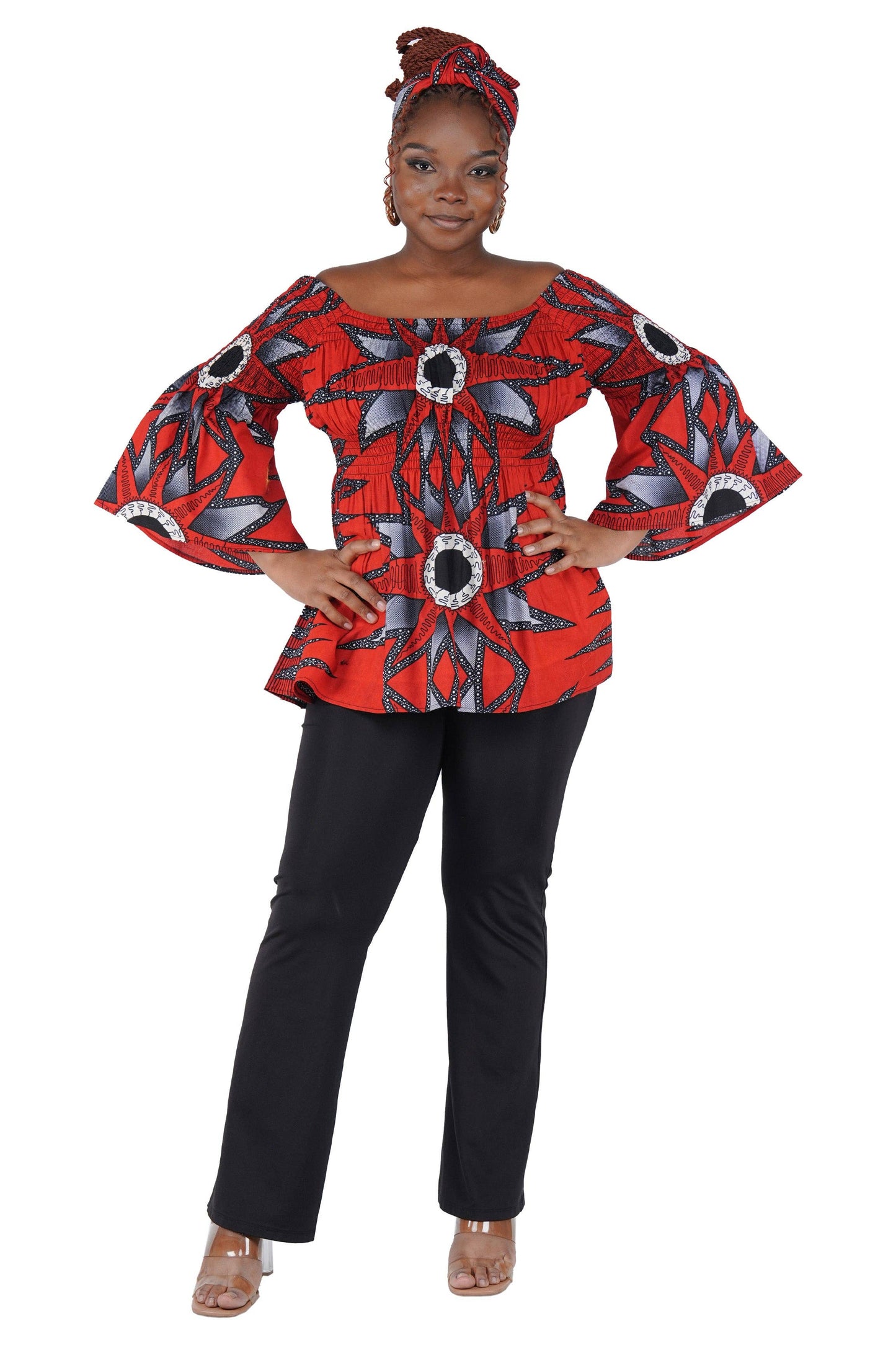 African Ladies Smocked Peplum Blouse | One Size