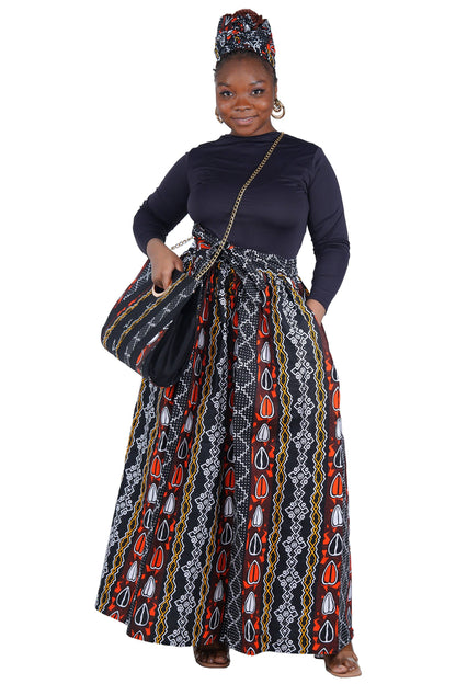 African Long Maxi Skirt With Handbag | One Size