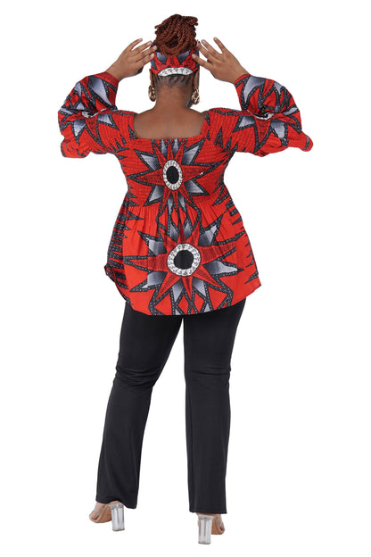 African Ladies Smocked Peplum Blouse | One Size